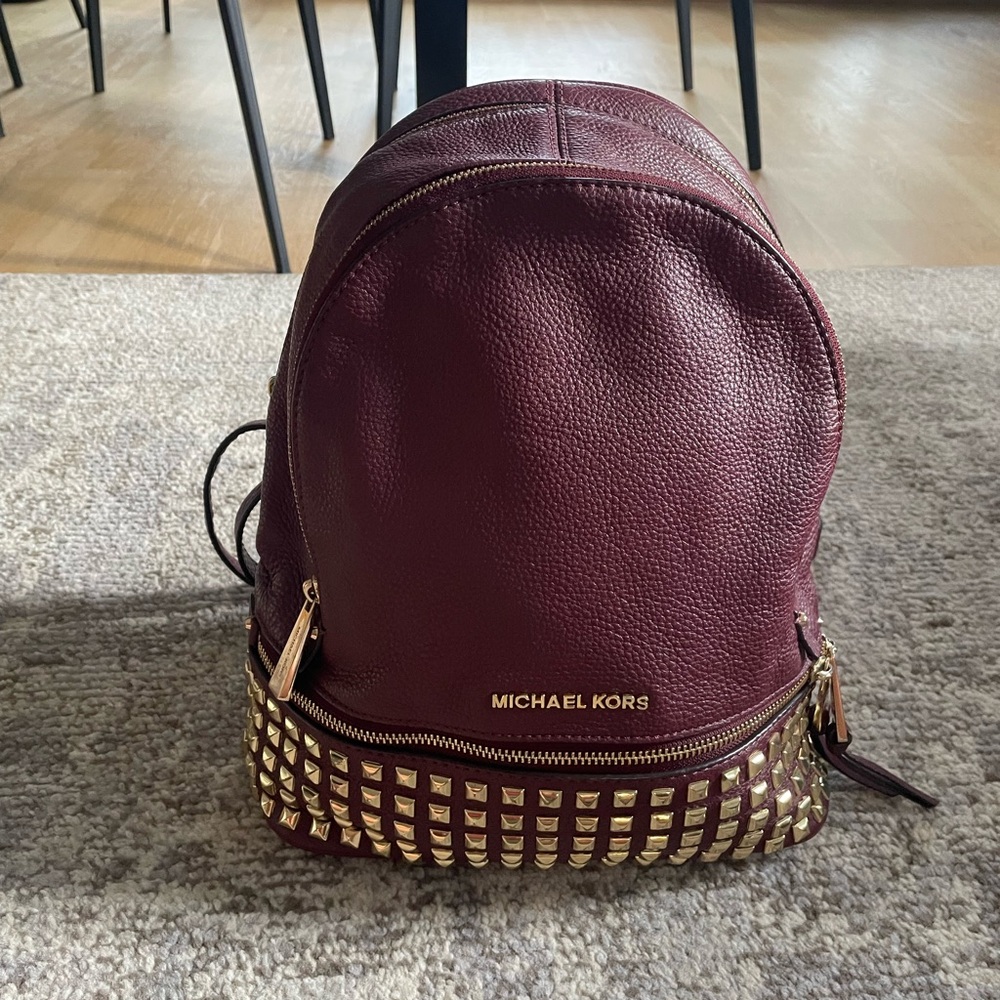 Michael Kors Wine Red Backpack with Gold Studs